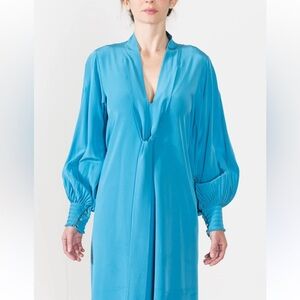 TIBI ARIELLE SILK TIE FRONT SHIFT DRESS BLUE SMALL